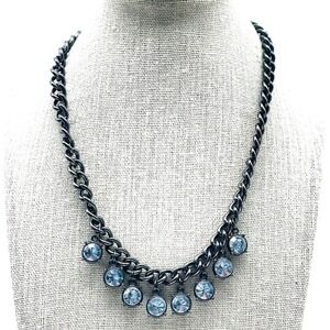 Signed American Eagle Outfitters Necklace Blue Rhinestone Gunmetal Statement